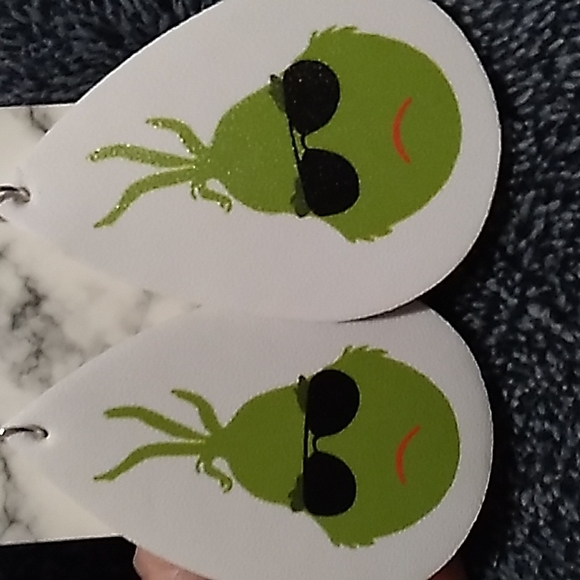 Faux Leather Grinch Christmas Earrings 1.5 x 2.5 Black, Green, White - Picture 3 of 3